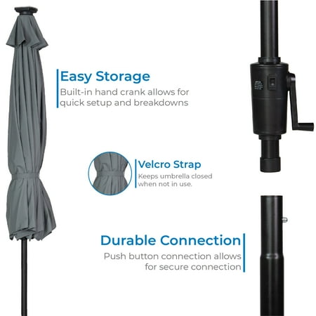 Sun Ray - 9' Round Solar Lighted Umbrella - Taupe