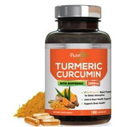 PureTea Turmeric Curcumin Max Potency 95% Curcuminoids 1950mg with Bioperine, 1310mg, 180 Ct
