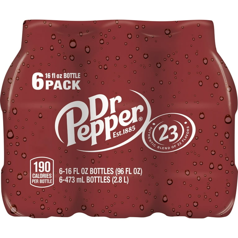Dr Pepper Unique Flavor Soda Pop, Refreshing Beverage, 16 fl oz, 6