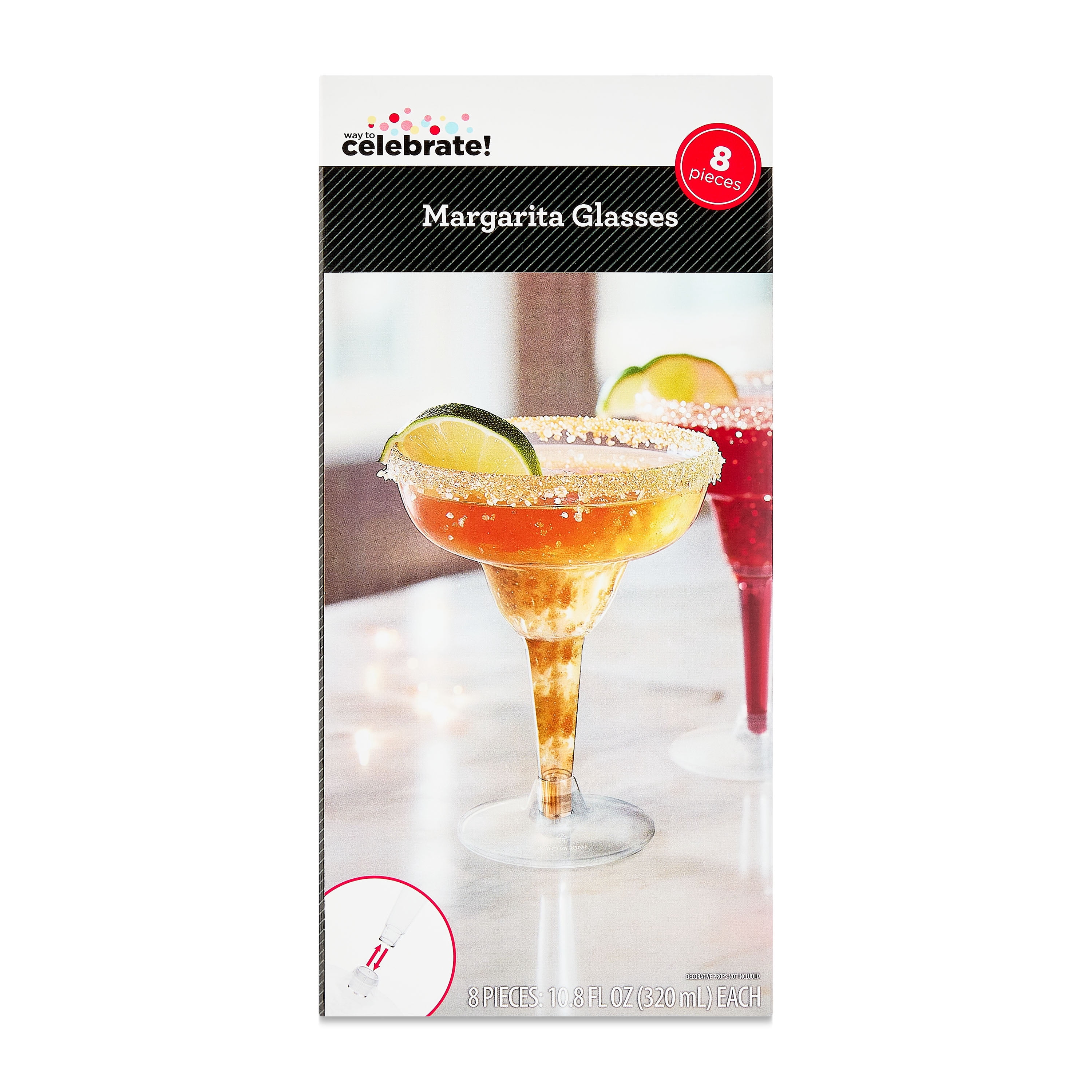 8 Count, 10.8 FL OZ, 5.7 x 4.4 IN Clear Plastic Margarita Glasses, by Way To Celebrate