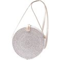 thumbnail image 1 of Bolso de ratán redondo hecho a mano para mujer, bolso de paja tejido a mano, bolso de playa de verano, bolso de hombro, bolso cruzado blanco, 1 of 4