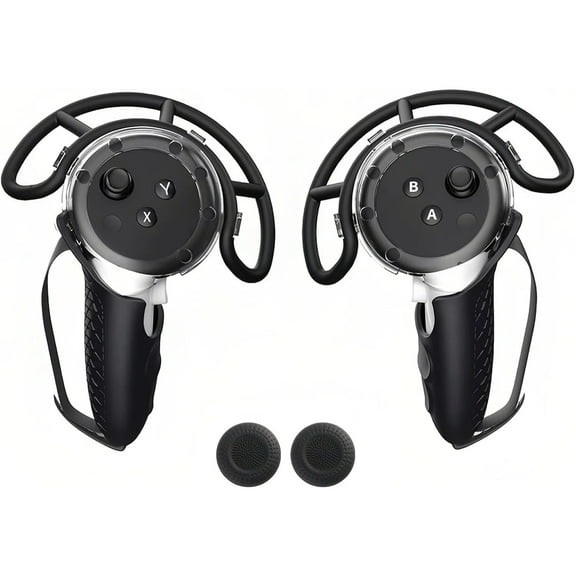 Protective Case for Meta Quest 3 Controller, VR Gamepad Anti-collision Accessory with 1 Pair Of Thumb Grip Caps-Black