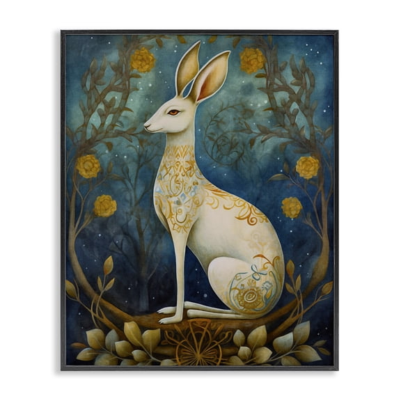 Stupell Industries Eclectic Patterned Forest Rabbit Black Framed Giclee Art, 11 x 14, by LSR Design Studio