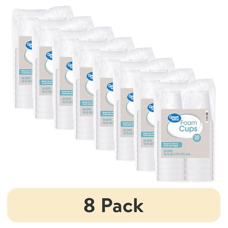 (8 pack) Great Value 16 oz Foam Cups, 20 count