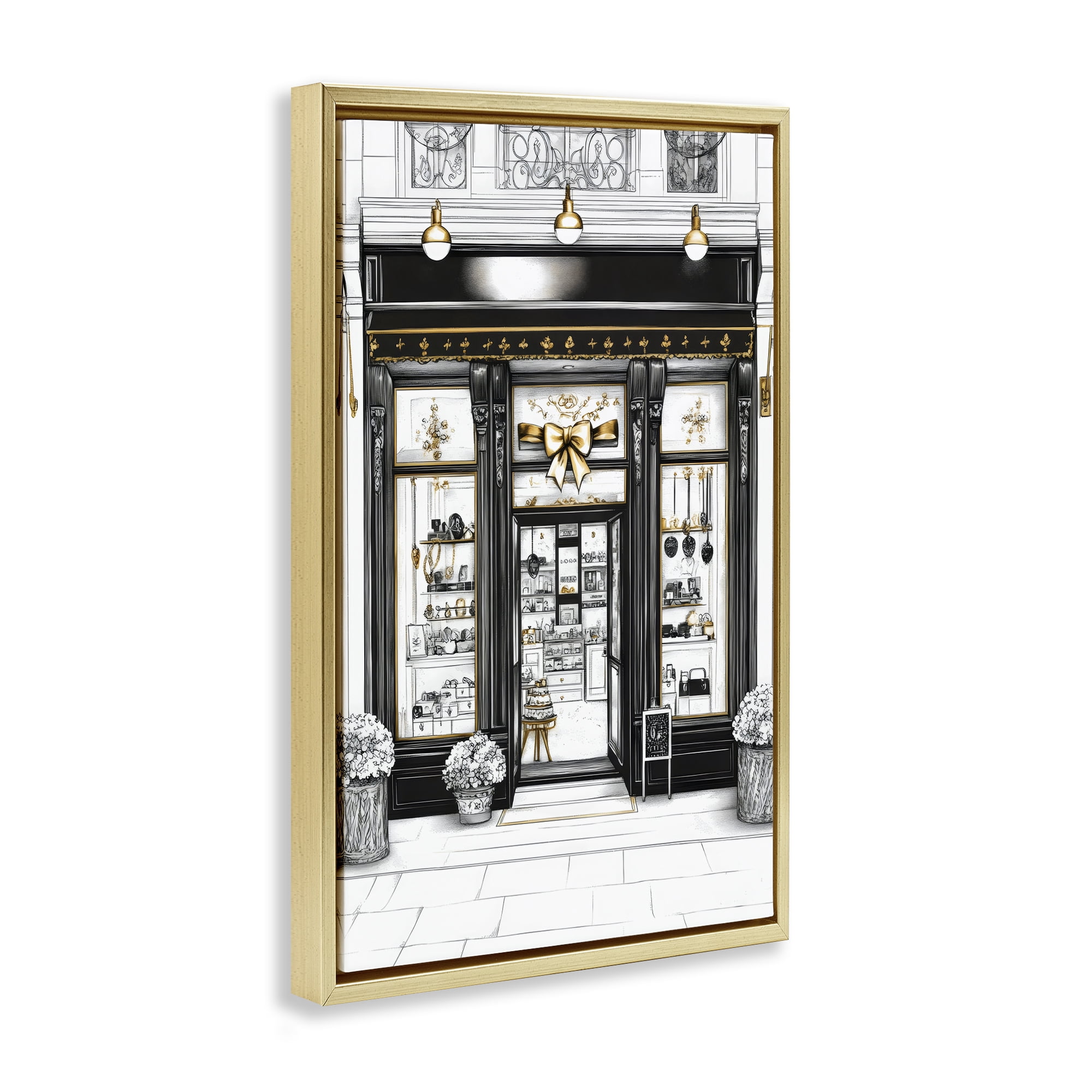 Stupell Industries Glam Paris Shop Facade Gold Framed Floater Canvas Wall Art, design by Petal Prints Design