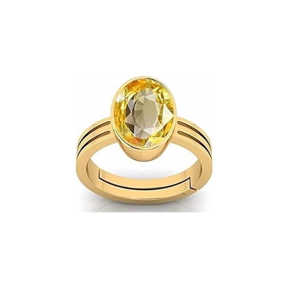 7.25 Ratti Pukhraj Stone Original Certified Yellow Sapphire Gemstone Gold Plated | Adjustable Ring With for Men and Women