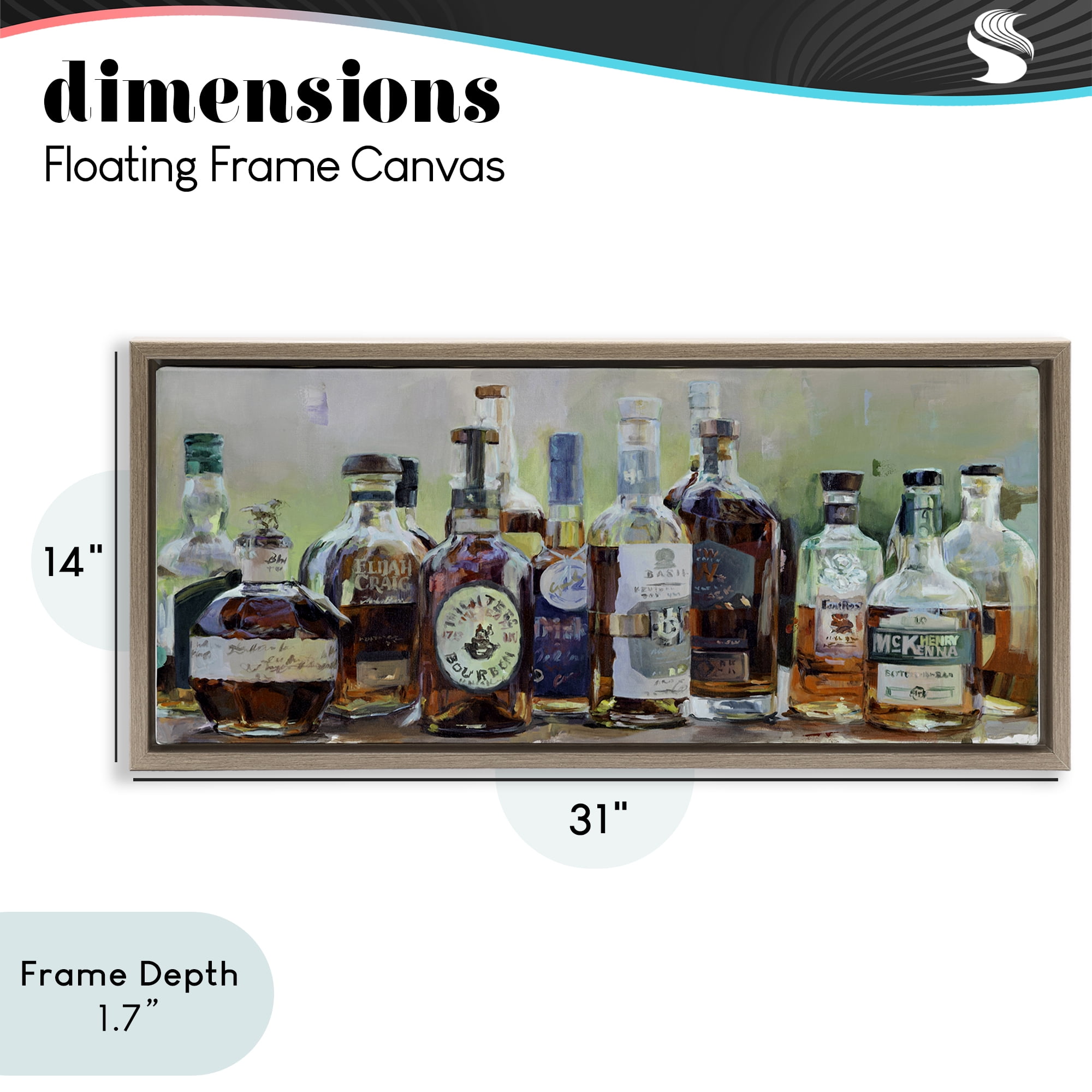 Stupell Industries Vintage Whiskey Bottles Display Brown Framed Floater Canvas Wall Art, design by Marilyn Hageman