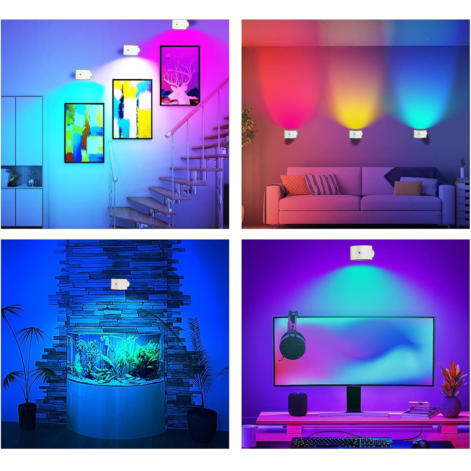 Gnmfd Up & Down LED Wall Sconce 4 Color Temperature Dimmable Battery Operated Touch Remote Control Reading Bedside Night Light RGB Ambience Lamp Lights for Bedroom