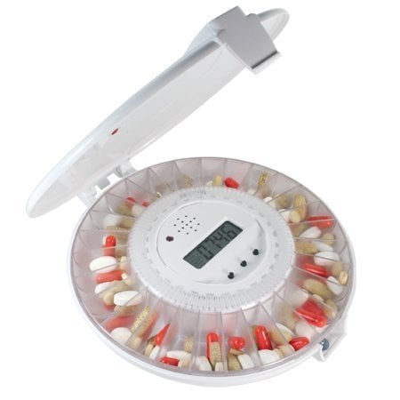Alarm Medication Reminder - MedELert Locking Automatic Pill Dispenser W/ Clear and Solid Cover, Never Forget Your Medication with 6 customizable extra loud reminder alarms with flashing Red LED indicator