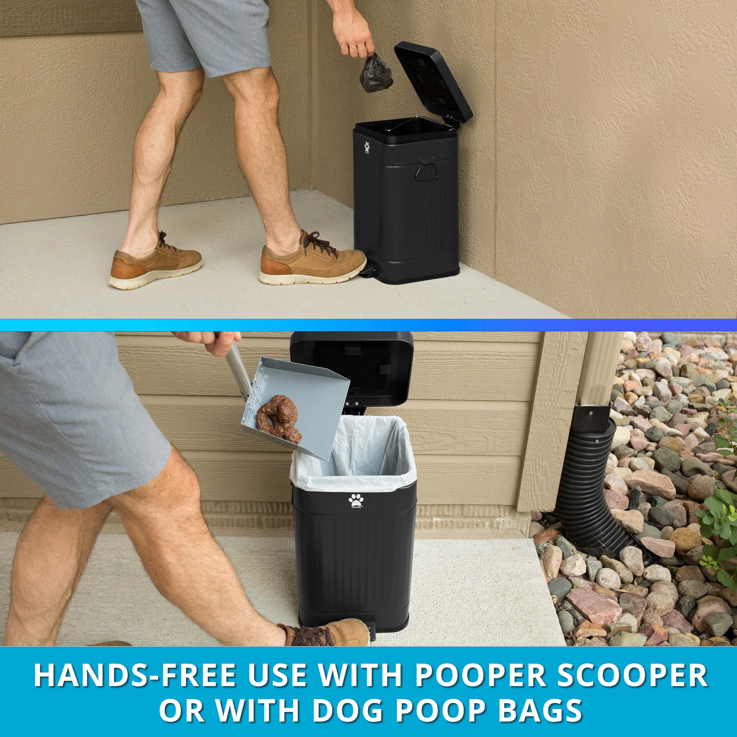 Nevink Dog Poop Trash Can Outside - Outdoor Dog Waste Trash Can with Lid - Odor Proof Waste Station Container for Backyard - 12L/3.2Gal (Black)