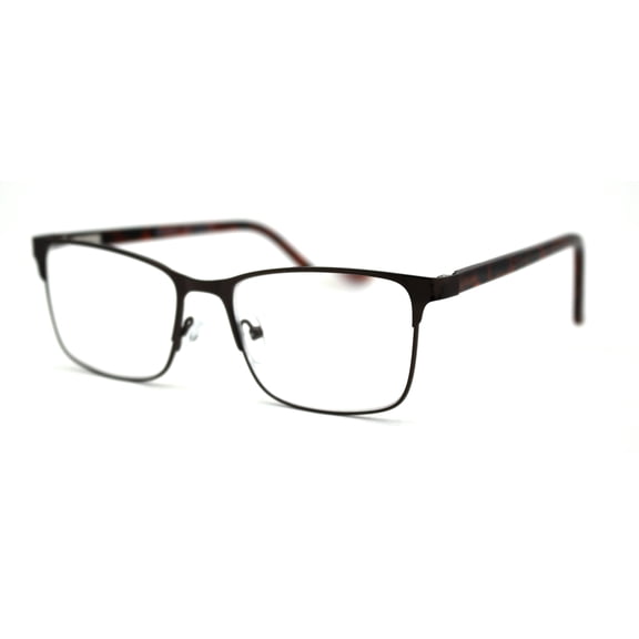 Mens Metal Half Rim Rectangular Reading Glasses Brown Tortoise 1.0