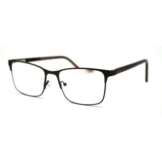 Lunettes de Lecture Rectangulaires à Demi-Monture en Métal pour Hommes Marron Tortue +1.75