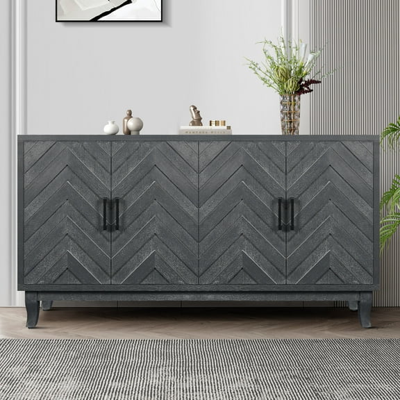 Vintage Style Buffet Cabinet, Storage Cabinets with 4 Doors, Thickened Sideboard Storage Cabinet for Entryway, Living Room, Antique Dark Grey