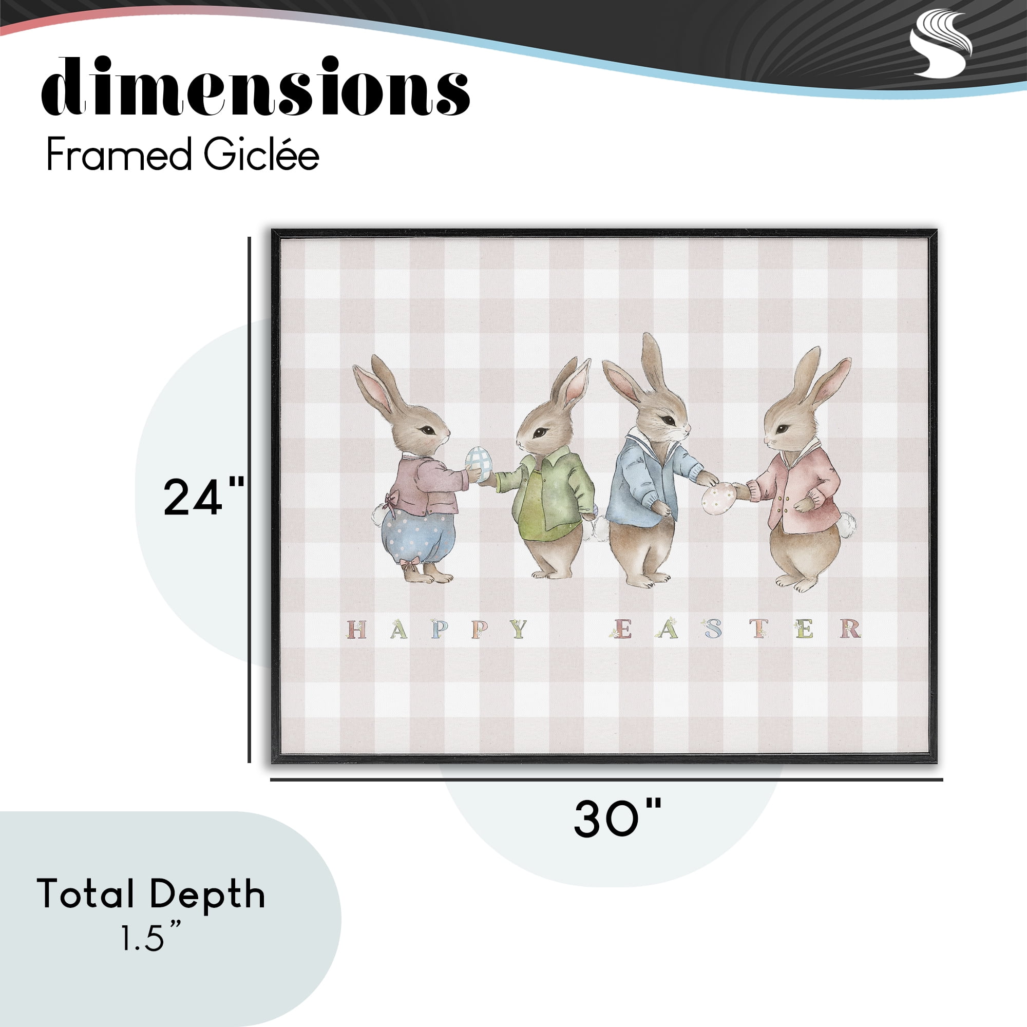 Stupell Industries Easter Bunnies Pink Gingham Black Framed Giclee Art, design by Leah Straatsma