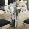 thumbnail image 2 of Glass Dining Table Set of 5, 70” Tempered Glass Top with Twisted X-Shaped Stainless Steel Base, 4 Velvet Cushioned Chairs, for Kitchen & Office, 2 of 6