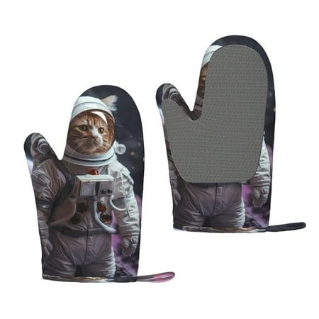 

Junzan Cat Astronaut In Space for Oven Mitts 2 Piece Set BBQ Gloves Grilling Gloves Heat Resistant Oven Gloves Kitchen Silicone Oven Mitts for Barbecue/Cooking/Baking