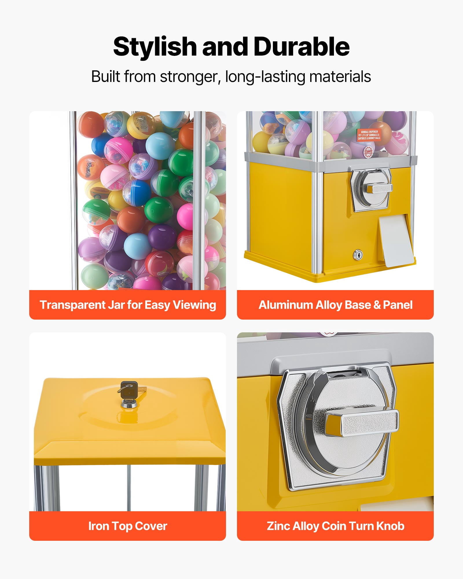 VEVOR Gumball Machine, 21 inch Height Candy Vending Machine Dispenser, 25-Cent Vending Machines for Shopping Malls, Supermarkets, Amusement Parks, Arcades, Holds Up to 180 1.77 inch Spherical Candies