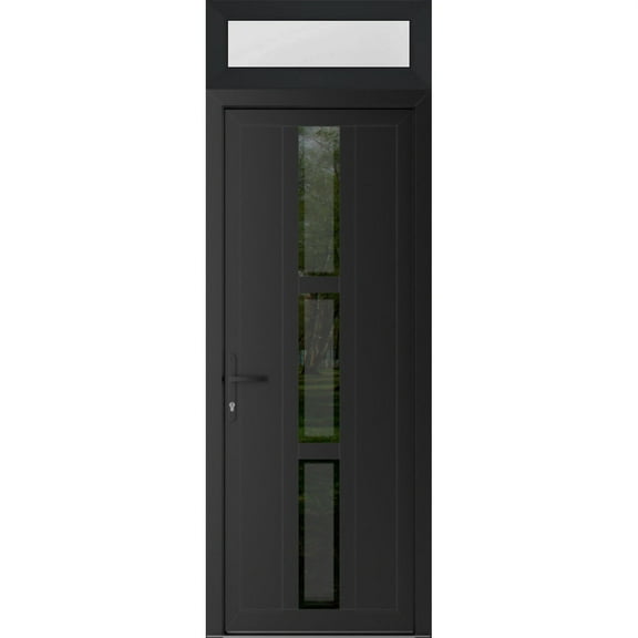 Front Exterior Prehung Metal-Plastic Door Frosted Glass | Manux 8112 Matte Black | Side Sidelite Transom | Office Commercial and Residential Doors Entrance Patio Garage 48x80 (W36 12x80) Right-hand