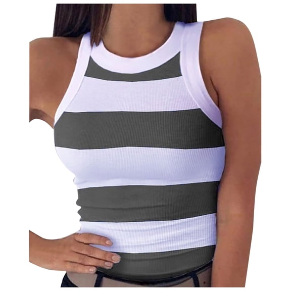 Glisme Tank Tops For Women Swing Vest Sleeveless Top Ladies Strappy Flared Plus Size Tops Shirt Trend Grey Tee