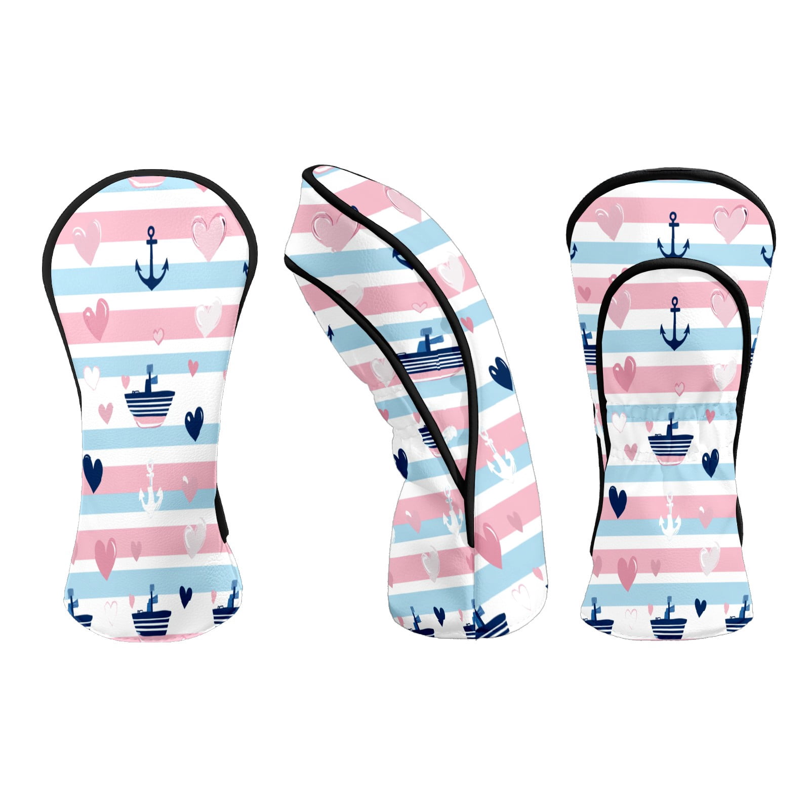 Golf Club Head Covers SailboatAnchor_PastelStripe Waterproof Leather Golf Head Covers for Men Women Driver Head Cover Fairway Headcover for Golf Lovers