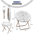 thumbnail image 2 of Round Folding Faux Fur Saucer Chair for Bedroom Living Room Dorm Foldable Metal Frame Oversized Large Comfy Furry Padded Soft Cozy Moon Chair with Footrest Ottoman for Adults (White), 2 of 4