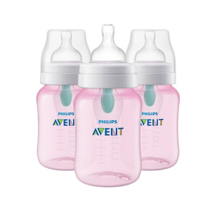 Philips Avent Anti-colic Bottle with AirFree Vent, 9oz, 3pk, Pink, SCF404/34