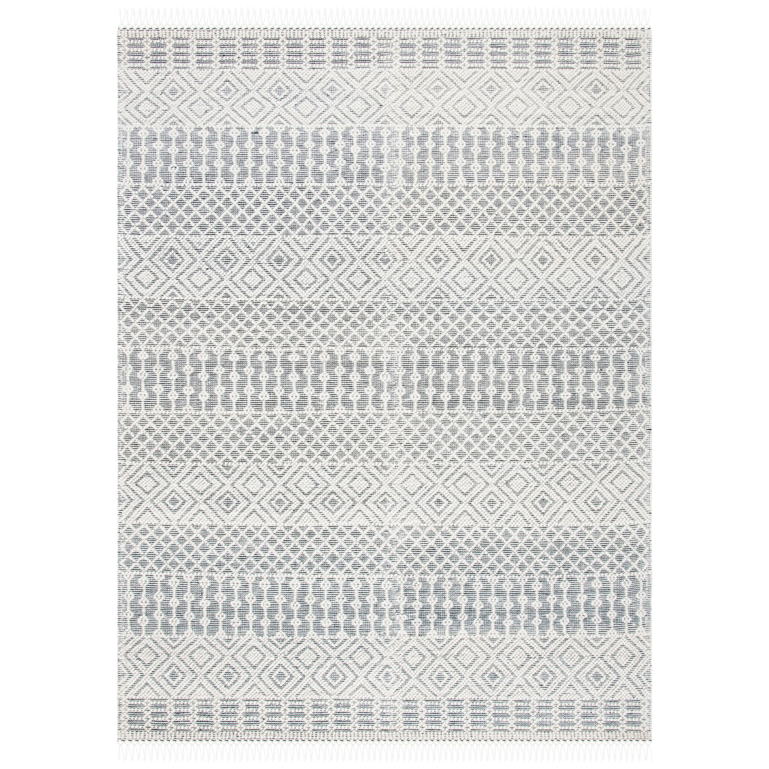 SAFAVIEH Natura Cordelia Southwestern Fringe Wool Area Rug, Ivory/Black, 9' x 12'