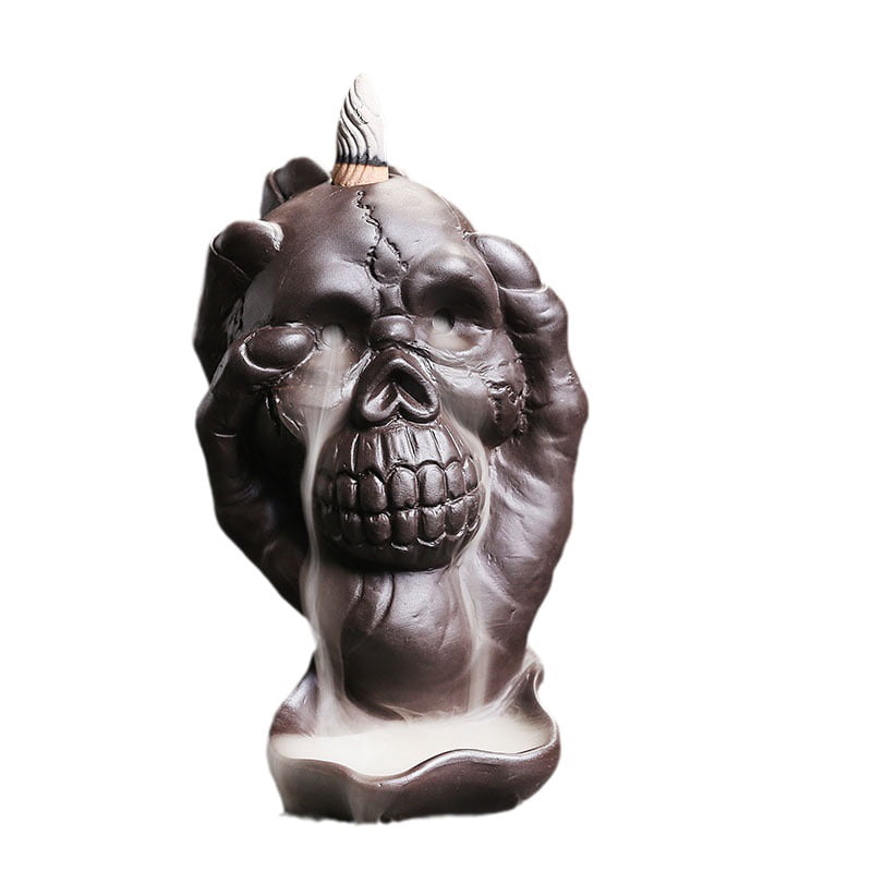 Purple Sand Backflow Incense Burner Creative Skull Head Halloween Ghost Hand Incense Fragrant Holder Home Decoration