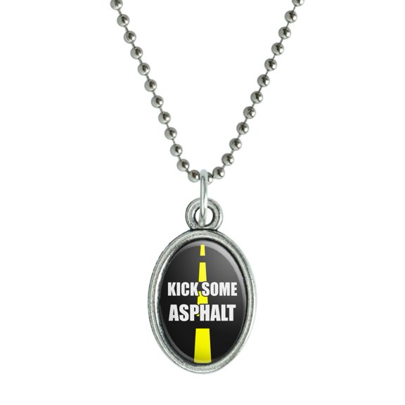 Kick Some Asphalt Running Runners Antiqued Oval Charm Pendant with Chain