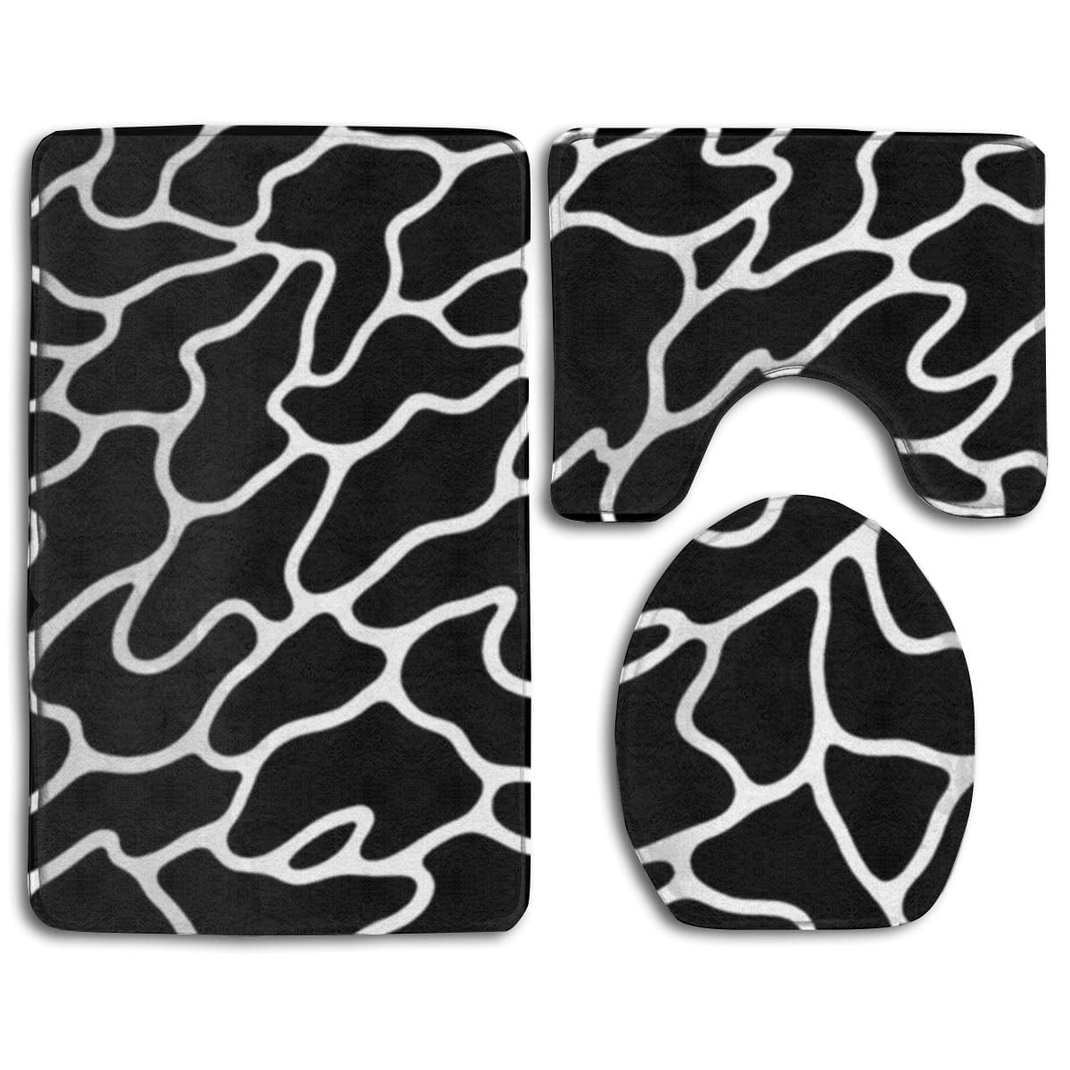 PUDMAD Black and White Lines 3 Piece Bathroom Rugs Set Bath Rug Contour