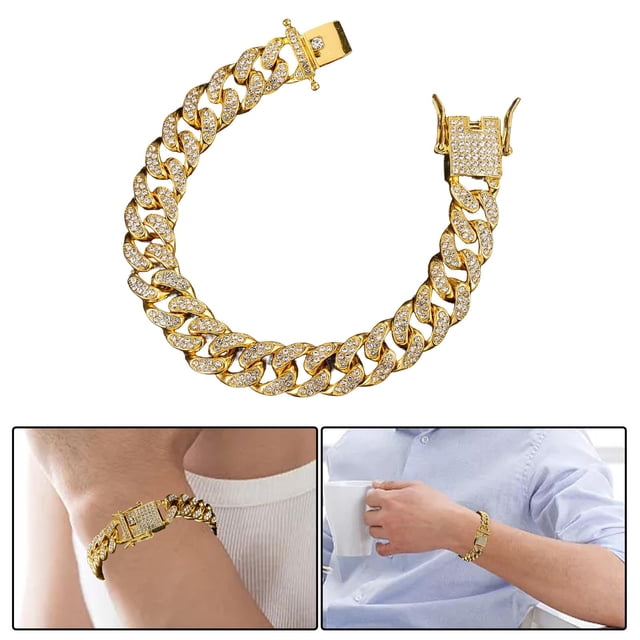 Cadena cubana de 1,2 cm con diamantes de imitación pavimentados, gargantilla ostentosa, joyería de Hip Hop, collares, cadena Dorado 8 pulgadas Yinane cadena cubana