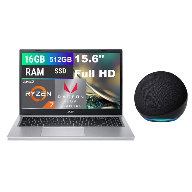 Laptop Acer Aspire 3 AMD Ryzen 7 16GB RAM 512GB SSD más Echo Dot 5th Gen Negro