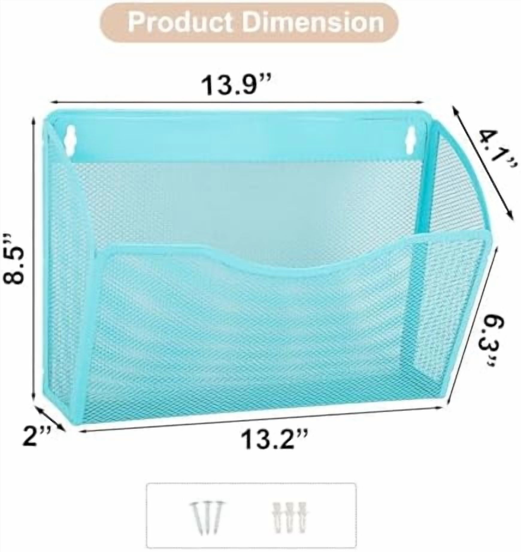 3 Single Pocket Mesh Hanging File Organizer, Vertical Wall Mounted Magazine File Holder, Mount Basket Mail Paper Document Folder Organizing for Office, Home and School, Blue