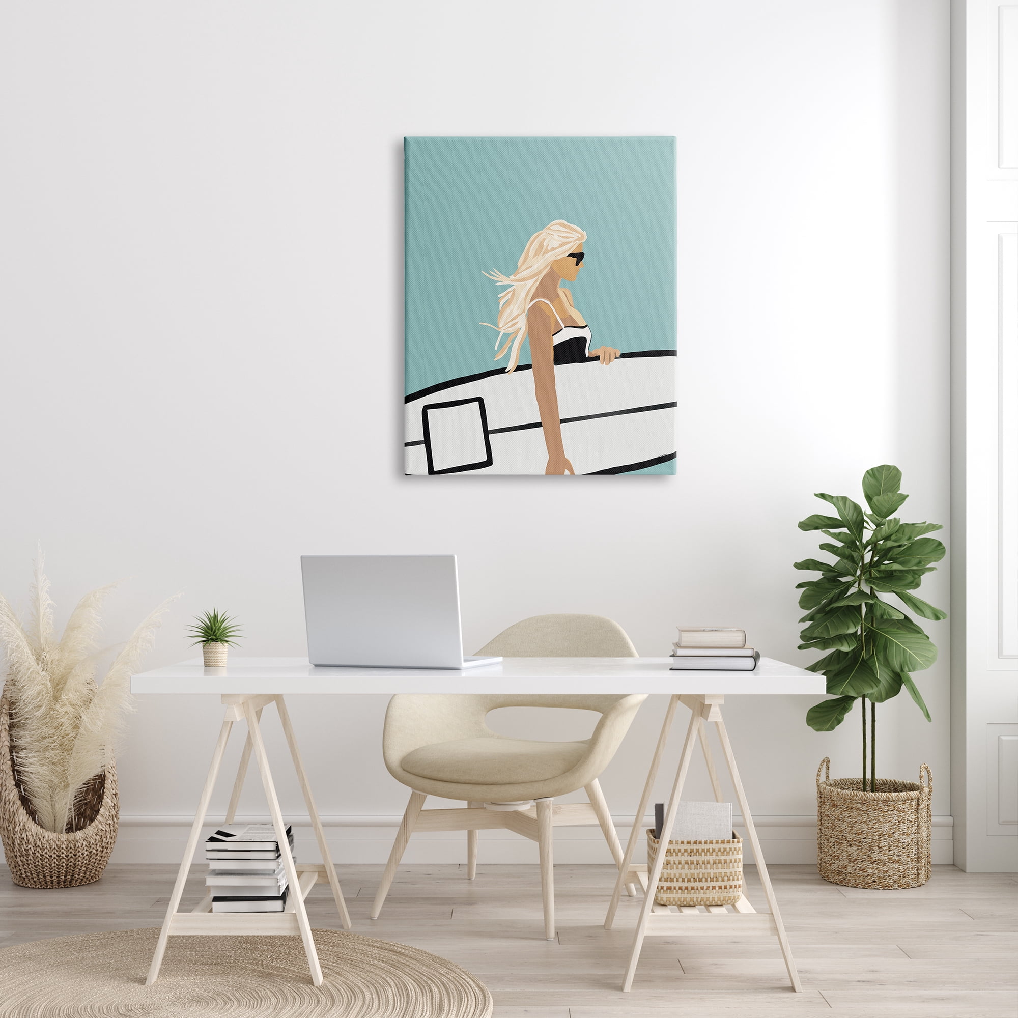 Stupell Industries Woman Carrying Surf Board Windblown Beach Hair Graphic Art Gallery Wrapped Canvas Print Wall Art, Design by Amelia Noyes