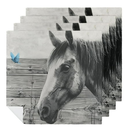 

Facannap Horse Bird Fence Cloth Napkins for Hotel Home Banquet Atmosphere Embellishment Polyester Home Decor Gift Set 2 PCS