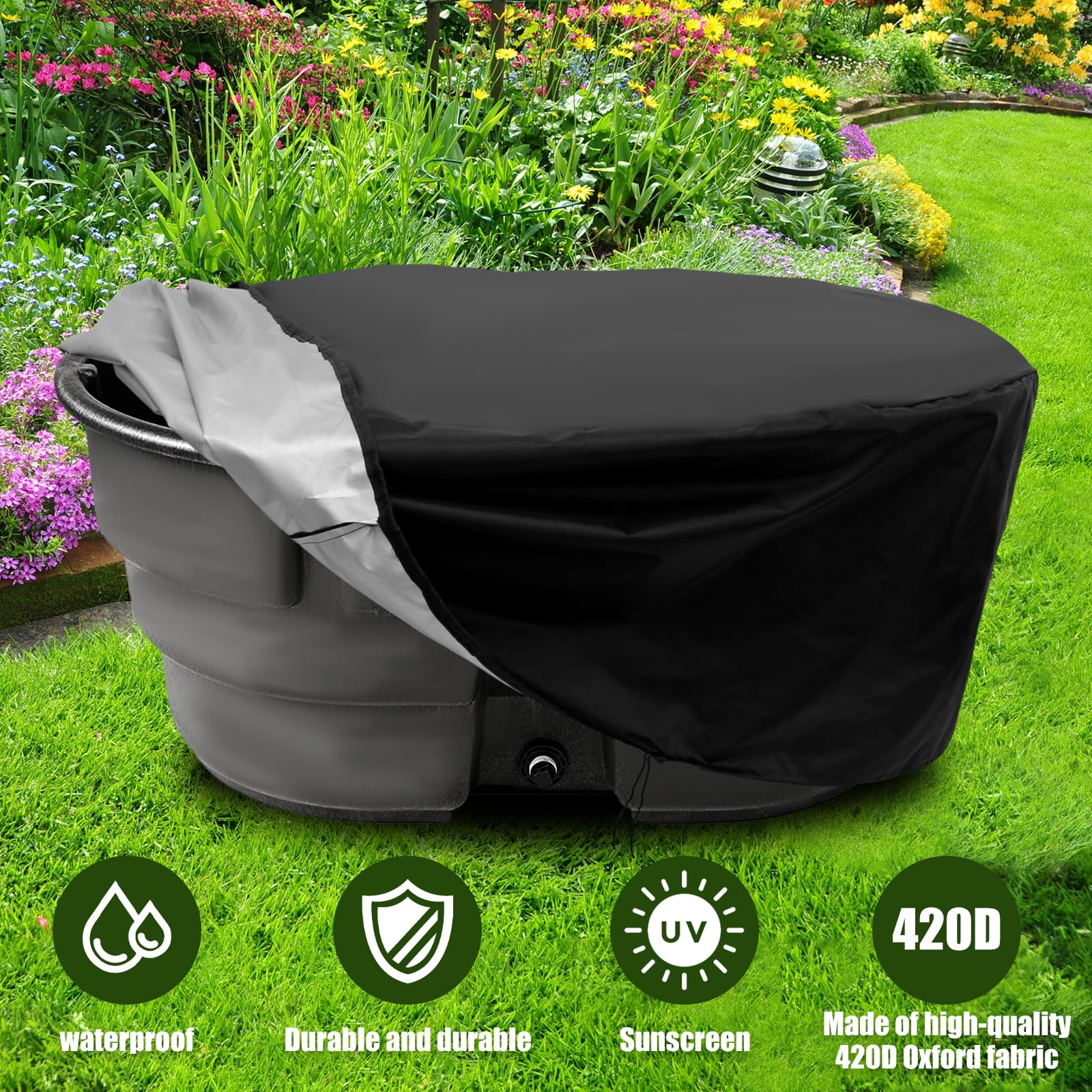  COSFUN 150 Gallon Ice Water Therapy Ice Bath Cover Cold Water  Cover ,Waterproof Heavy Duty Oval Stock Tank Cover,Black : Patio, Lawn &  Garden