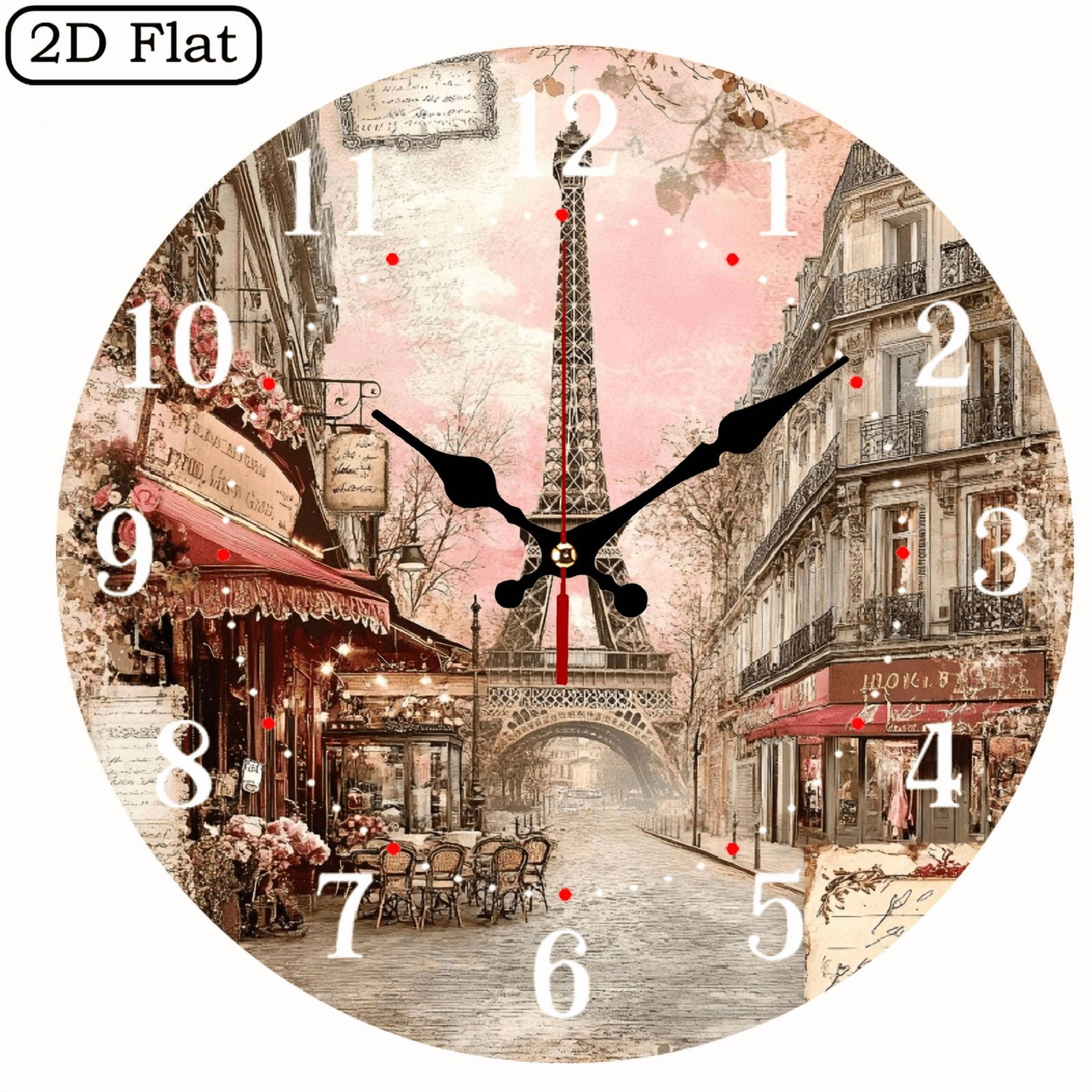 The 10-inch 2D flat The Eiffel Tower in Paris silent wooden wall clock is an ideal gift for Halloween, Easter and Christmas
