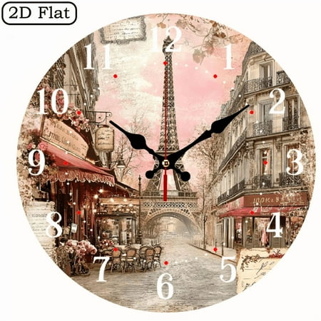 The 10-inch 2D flat The Eiffel Tower in Paris silent wooden wall clock is an ideal gift for Halloween, Easter and Christmas