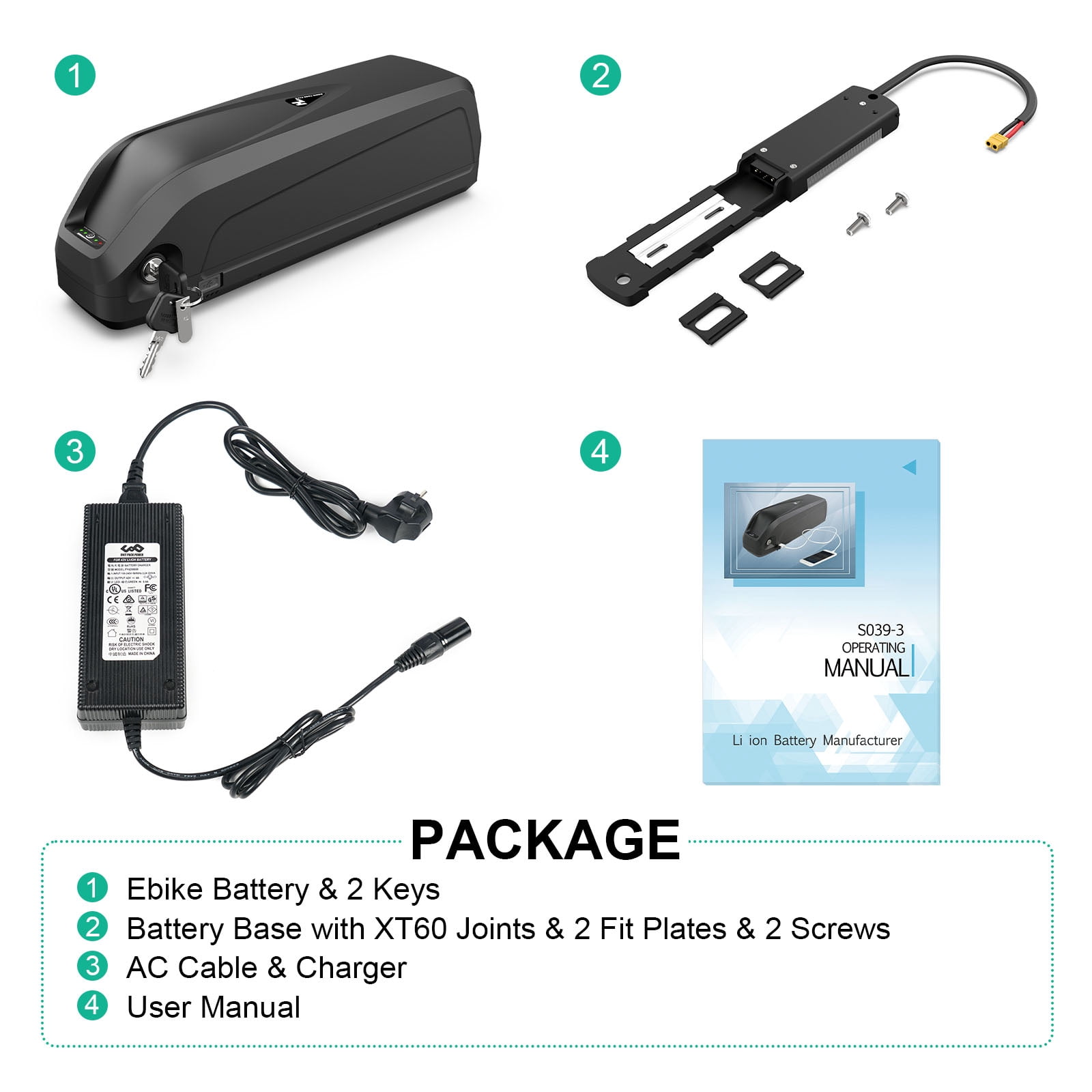 BVSLTUK  48V 20Ah Ebike Battery Lg4800 Cell Lithium Battery Pack for 500W 750W 1000W 1200W 1500W Bafang Aw Ancheer Voilamart and Other Adults Eletric Bike Motors, Bike  Battery(4 Pins, W/Charger).