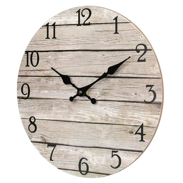 Bobasndm Wall Clock 10 Inch Rustic Wood Wall Clocks Battery Operated No
