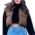 thumbnail image 2 of jsaierl Cropped Puffer Vest Women Full Zip Sleeveless Padded Jacket Solid Stand Collar Down Top Quilted Bubble Waistcoat, 2 of 6