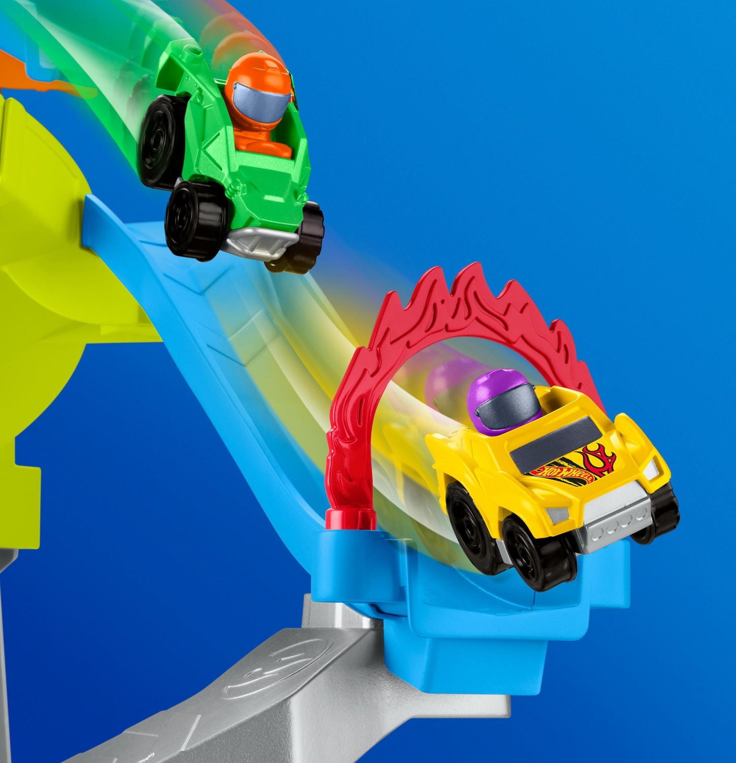Little People Hot Wheels Circuit Cascades Spirales, 2 véhicules Âges 1 1/2 - 5Y