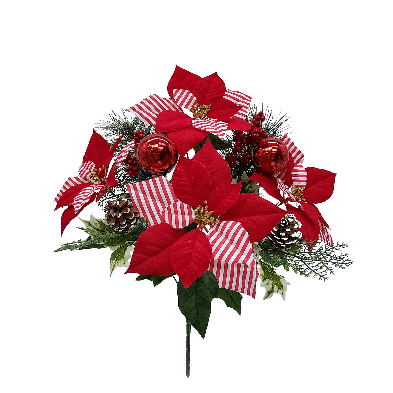 Mainstays 20.5" Artificial Flower Red Striped Poinsettia and Pine Cone