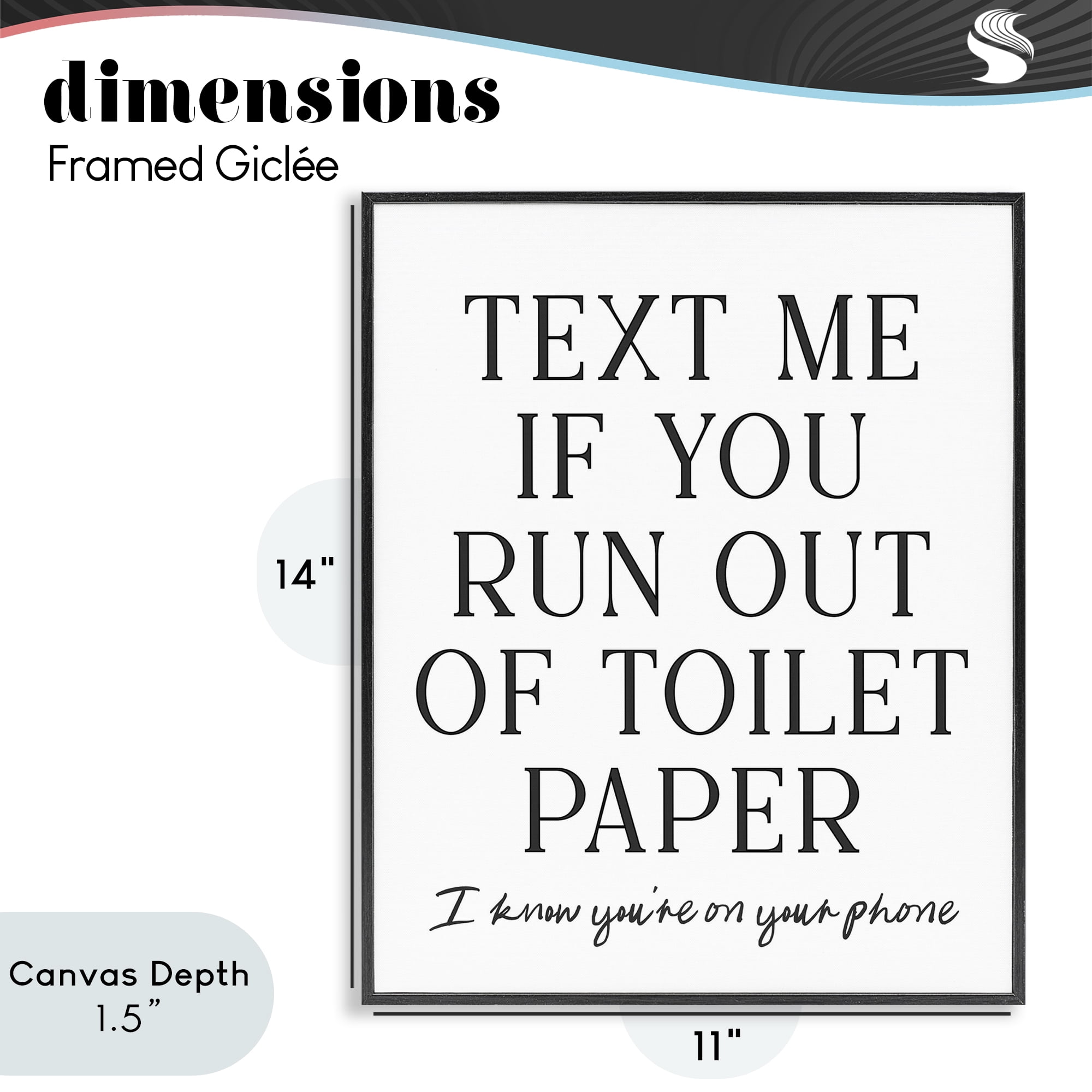 Stupell Industries Funny Bathroom Texting Black Framed Giclee Art, design by Lettered and Lined