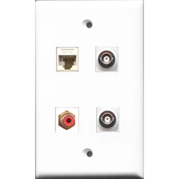 RiteAV 1 Port RCA Red 2 Port BNC and 1 Port Cat6 Ethernet White Wall Plate