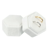 Uxcell Velvet Ring Box, Hexagonal Ring Box Storage 2 Slots Ring Holder Box for Proposal, Engagement, Wedding Ceremony (White)