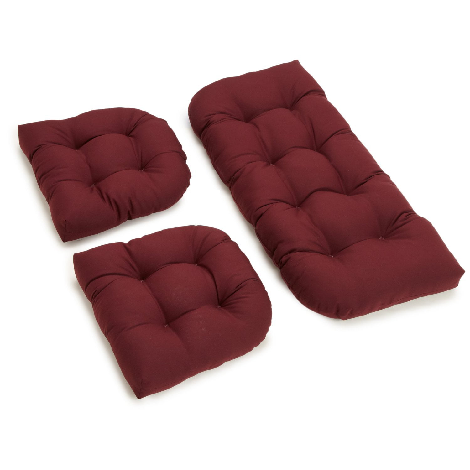 U-Shaped Twill Tufted Settee Cushion Set (Set of 3) - Burgundy