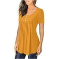 thumbnail image 4 of Giftesty Going Out Tops for Women Women's Summer Solid Round Neck Button Pleated Short Sleeve Tops, 4 of 7