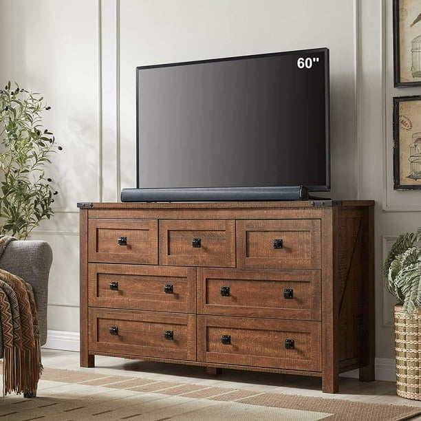 Farmhouse 6 Drawers Dresser Chests for Bedroom Wood Rustic Wide Chset