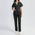 thumbnail image 4 of WTOBBY Women's Fashion V-Neck Short Sleeve Scrubs Set with Pocket, Solid Color Nursing Uniform, Medical Workwear for Caregivers, Stylish and Professional Look,Black L, 4 of 5